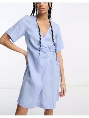 & Other Stories Pale Blue V-Neck Linen Top